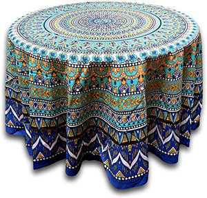 India Arts Geometric Pattern Round Cotton Tablecloth 90" x 90" Multi Color