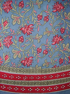 India Arts Vintage Appeal Round Cotton Tablecloth 88" Blue and Red