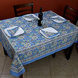 India Arts French Country Floral Print Tablecloth Square Cotton Table Linen Beach Sheet Beach Throw (Blue, Tablelcoth 72 x 72 inches)