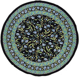 India Arts French Floral Round Cotton Tablecloth 70" Blue on Black