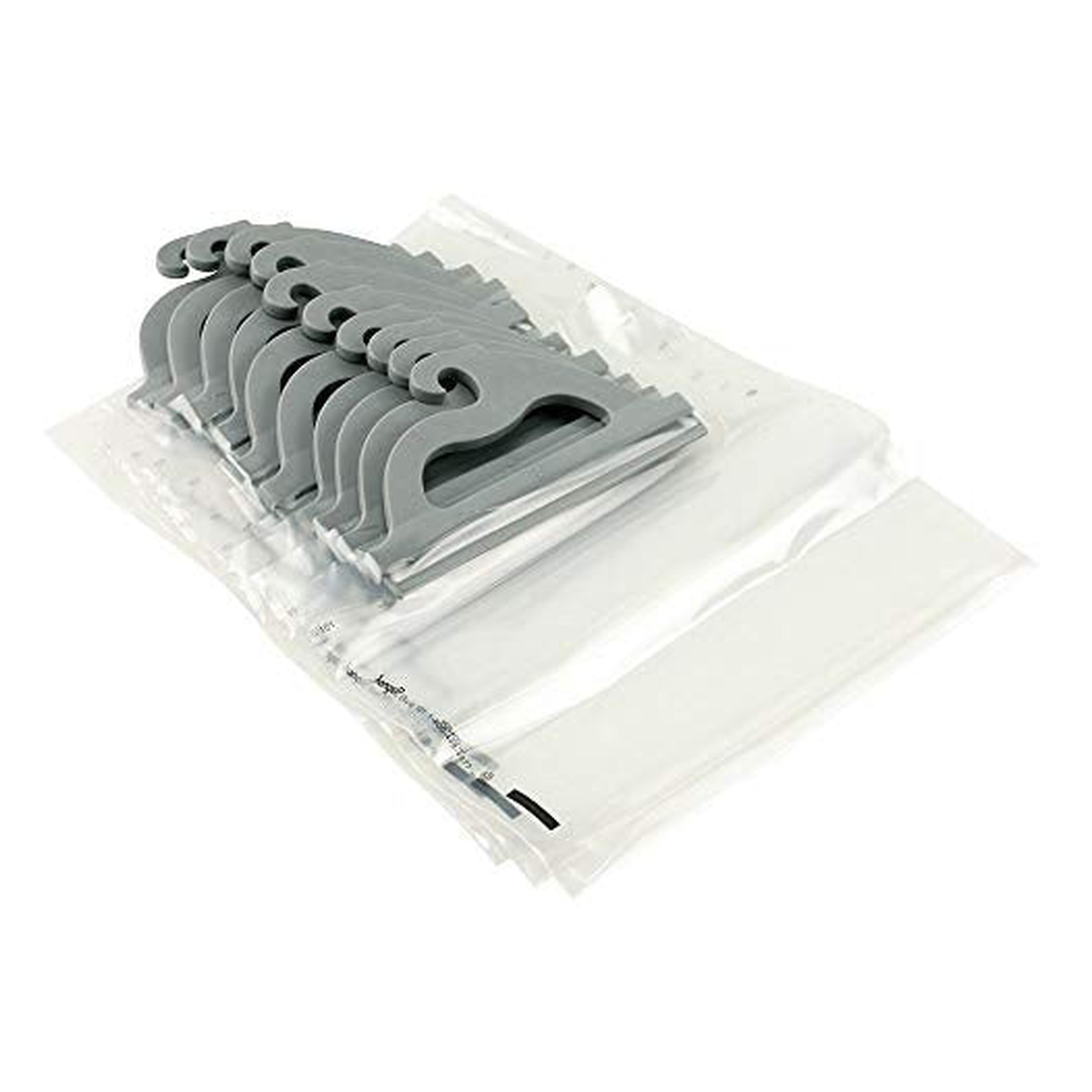 Ten Style 101 clear hanging storage bags with gray snap-together handles, stacked on a white background
