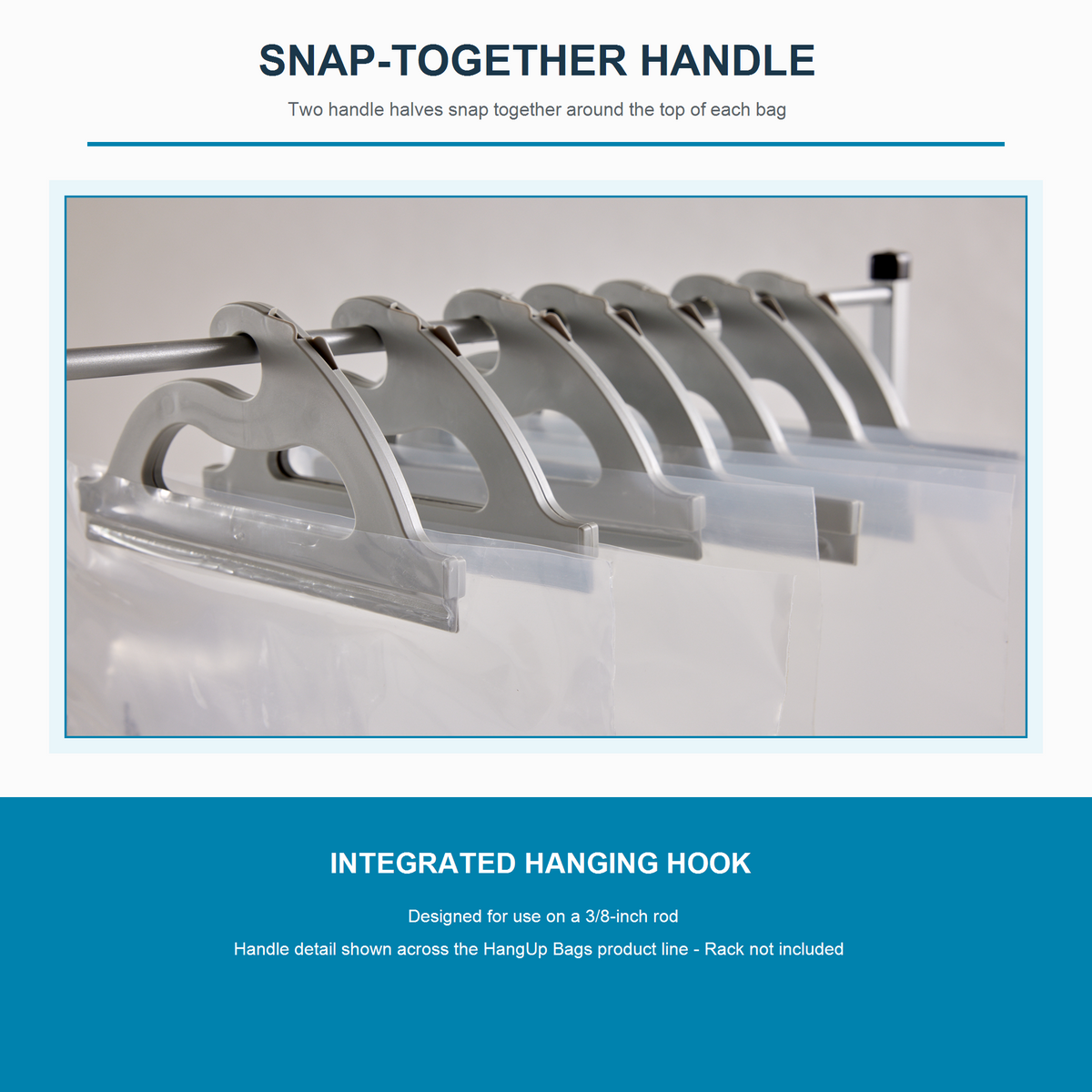 Snap-together handle with integrated hook for a 3/8-inch rod