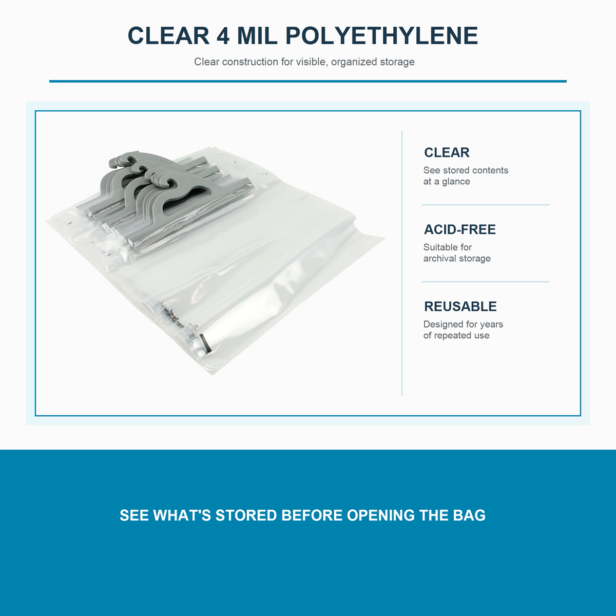 Clear 4 mil acid-free polyethylene, reusable