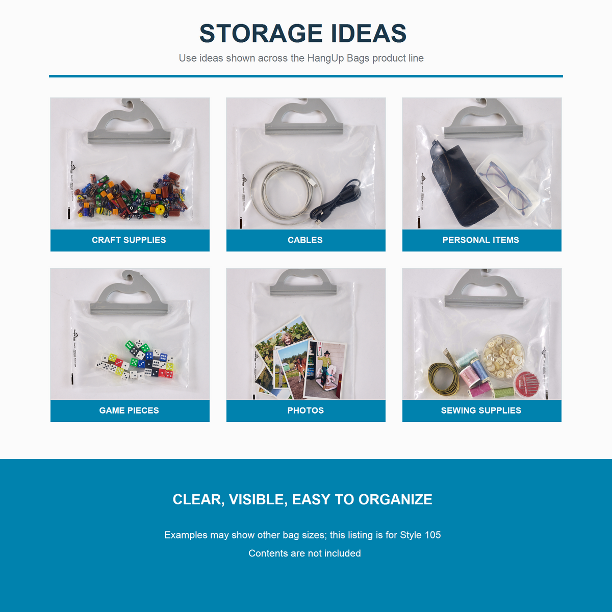 Storage ideas: craft supplies, cables, personal items, game pieces, photos, sewing supplies