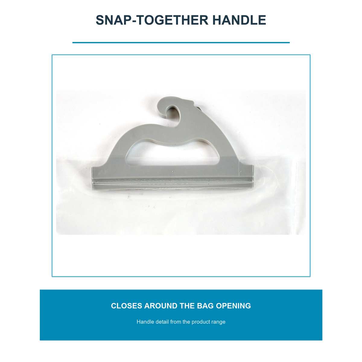 Snap-together handle closing around the bag opening