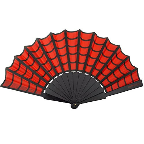 Kreepsville 666 Gothic Scallop Spiderweb Folding Hand Fan, Red