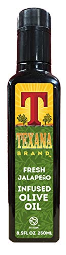 Texana Brand Jalapeno Infused Olive Oil- 250ml (8.5oz) Bottle- 100% Arbequina Olives USA Made & Texas Sourced- Non-GMO, All-Natural, Tested & Certified Extra Virgin Oil- Hill Country Heritage Flavors