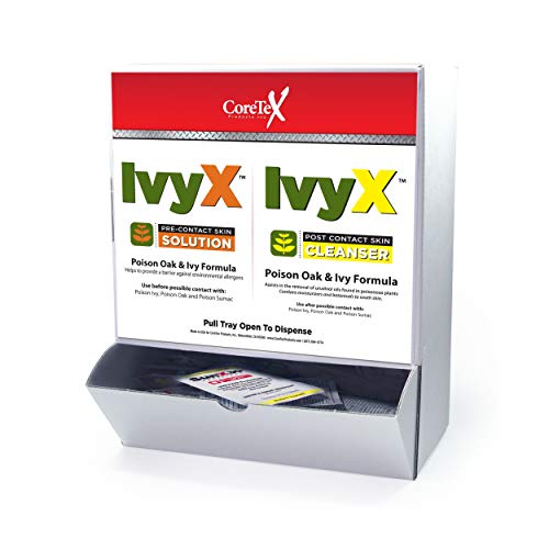 CoreTex IvyX Pre Contact Solution Towelette (25) & Ivy X Post Contact Cleanser Towelette (25) Combo Wallmount Box (50 Count)