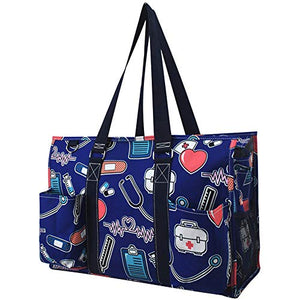 NGIL Zip-Top Organizing Utility Tote Bag with Exterior Pockets for Working Women, Teachers, Nurses, and Moms, Design in USA (Nurse Theme-navy)