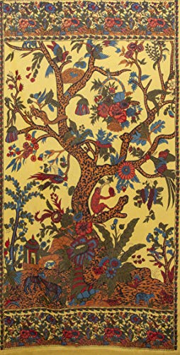 India Arts Tree of Life Tab Top Curtain-Drape-Door Panel-Mustard