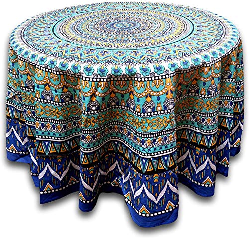 India Arts Geometric Pattern Round Cotton Tablecloth 90