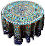 India Arts Geometric Pattern Round Cotton Tablecloth 90" x 90" Multi Color