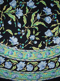 India Arts French Floral Round Cotton Tablecloth 70" Blue on Black