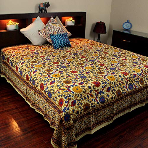 India Arts Bedspread Cotton Sunflower Print, Yellow, Approx 106