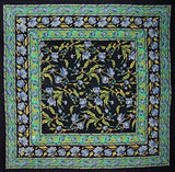 India Arts French Floral Square Cotton Tablecloth 60" x 60" Blue on Black